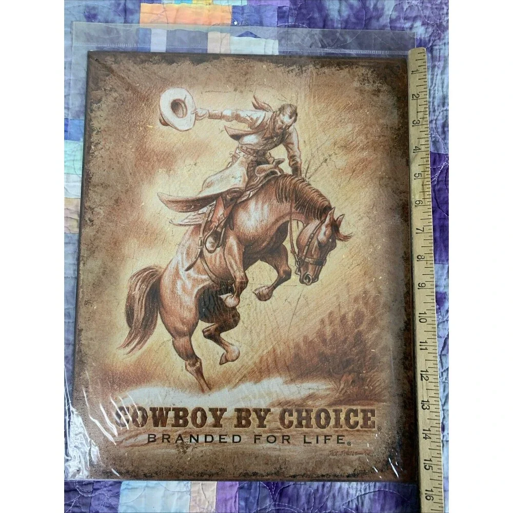 Cowboy By Choice Branded For Life Metal 12.5x16 Sign Wall Decor Bar Man Cave - Picture 3 of 3